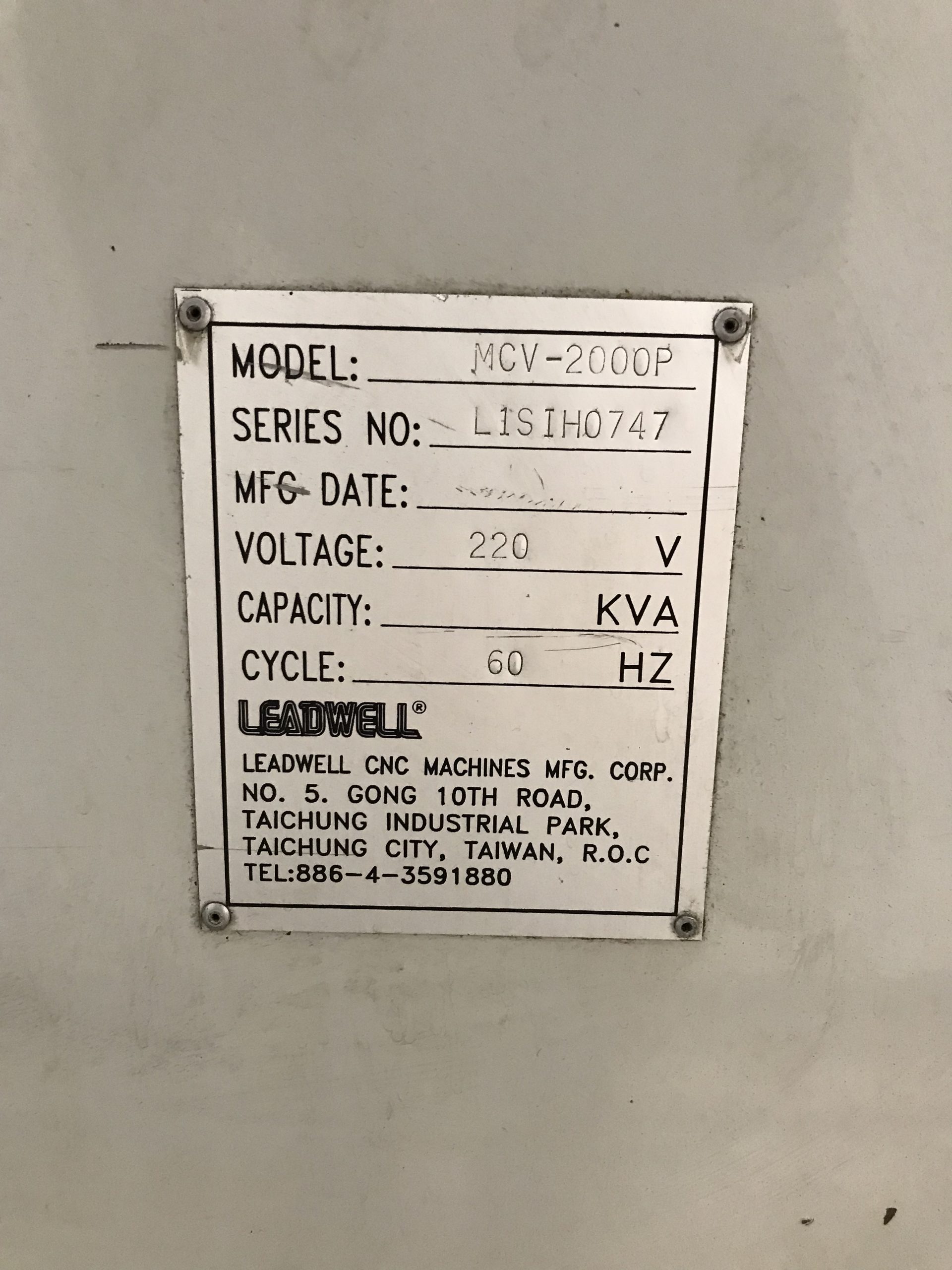 Leadwell MCV-2000P - 1989 - Serial Number: L1S1H0747 - Image 3